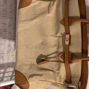 Canvas and leather handbag